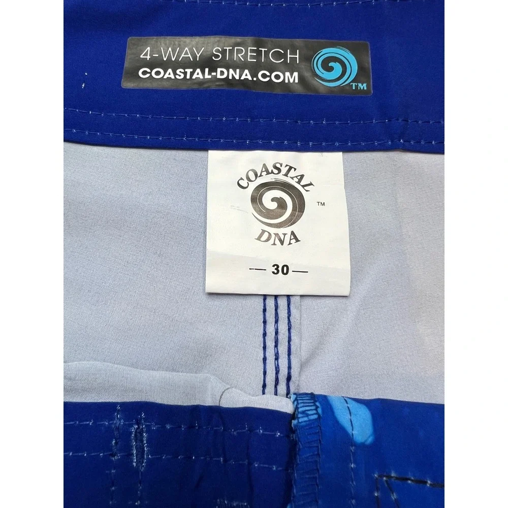 Coastal DNA Boardshort Men 30 Aqua Abyss Blue Scale 4-Way Stretch Swim Trunk D15